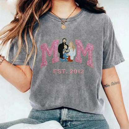 Customize Mom’s Glitter Washed Sweatshirt with Photo – Vintage Wash Clothes, Personalized Mother’s Day Gift