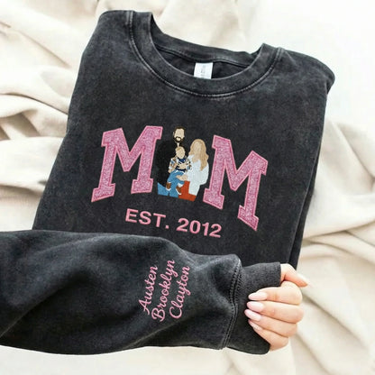 Customize Mom’s Glitter Washed Sweatshirt with Photo – Vintage Wash Clothes, Personalized Mother’s Day Gift