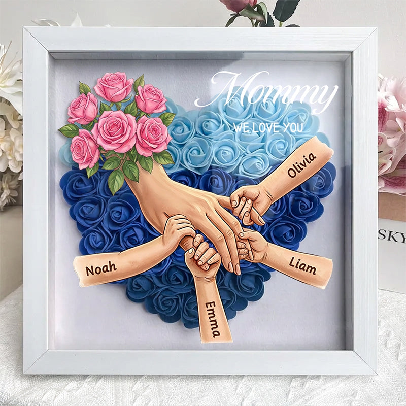 "Pink Roses"-Personalized Mom Holding Hands  Shadow Box-Mother&