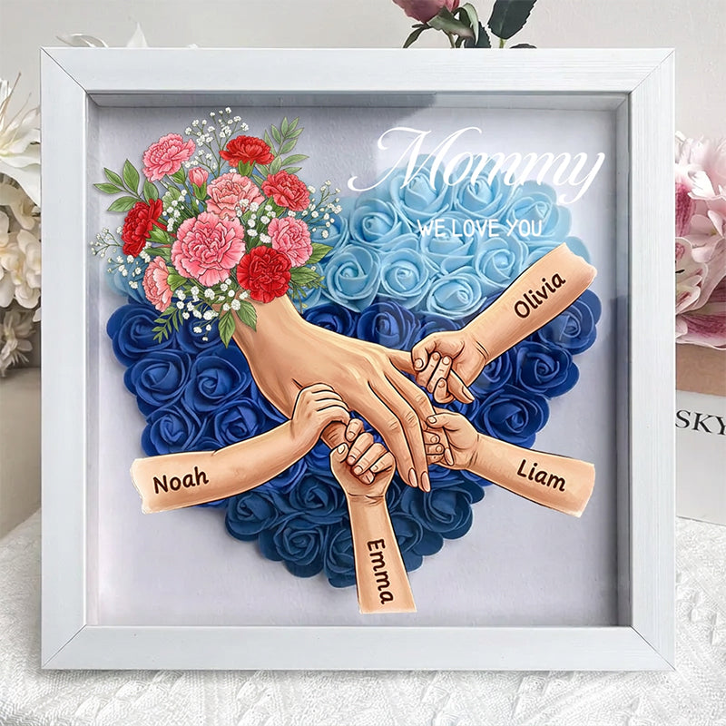 "Carnation"-Personalized Mom Holding Hands Memorial Shadow Box-Mother&