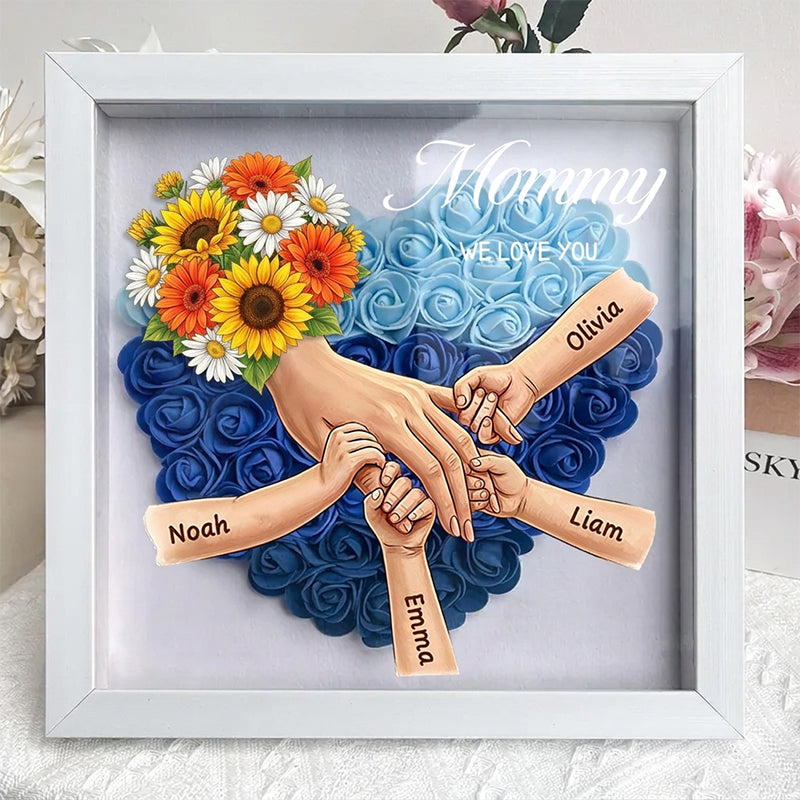 "sunflower"-Personalized Mom Holding Hands Memorial Shadow Box-Mother&