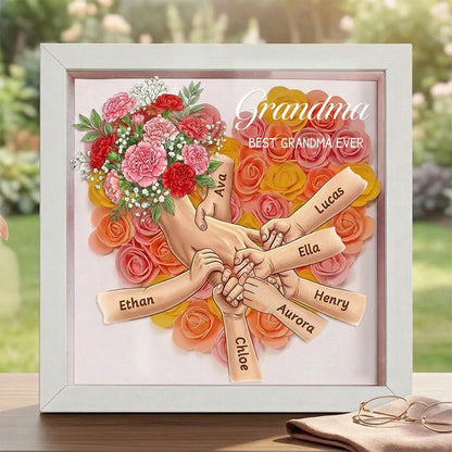 "Carnation"-Personalized Mom Holding Hands Memorial Shadow Box-Mother's Day Remembrance Frame, In Loving Memory Gift