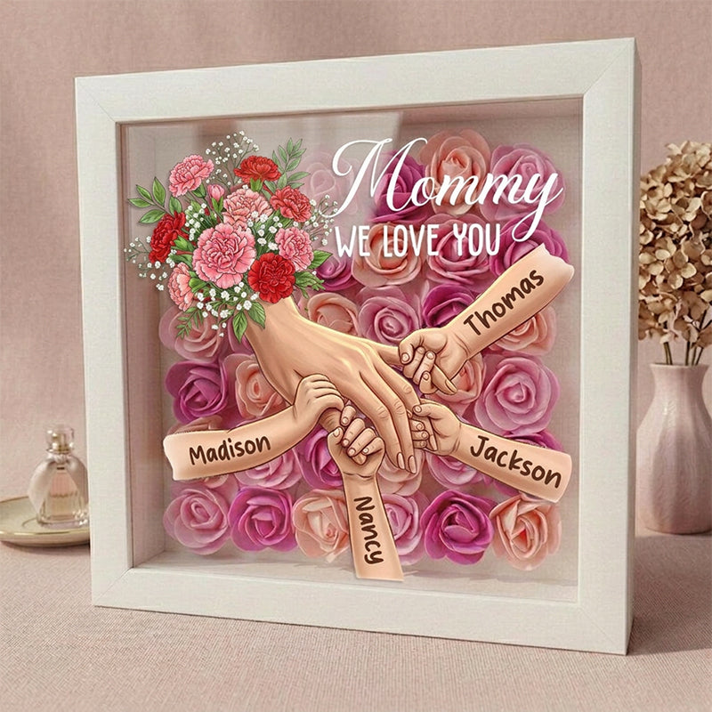 "Carnation"-Personalized Mom Holding Hands Memorial Shadow Box-Mother&