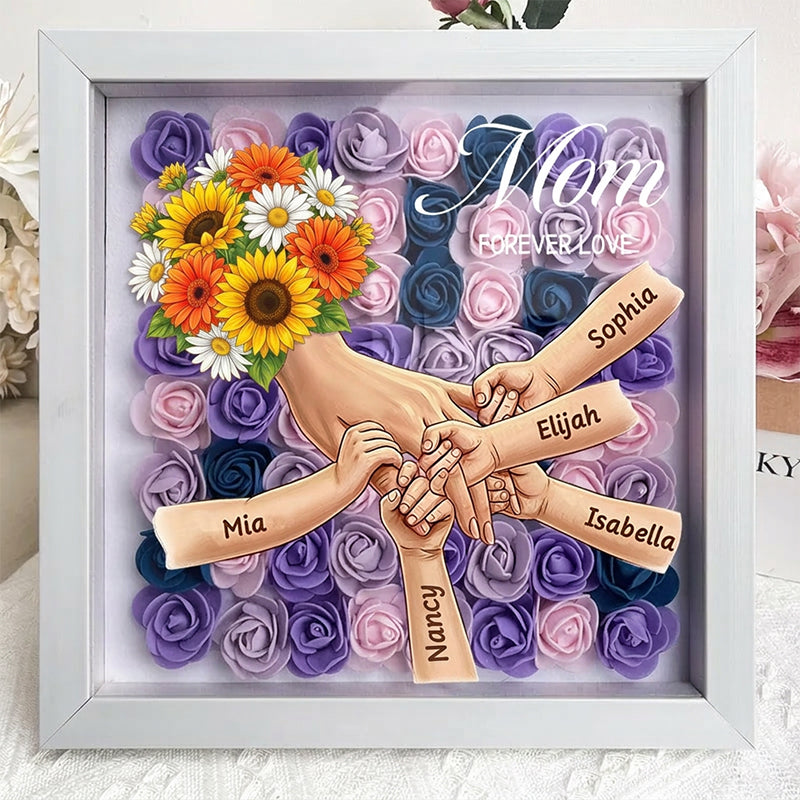 "sunflower"-Personalized Mom Holding Hands Memorial Shadow Box-Mother&