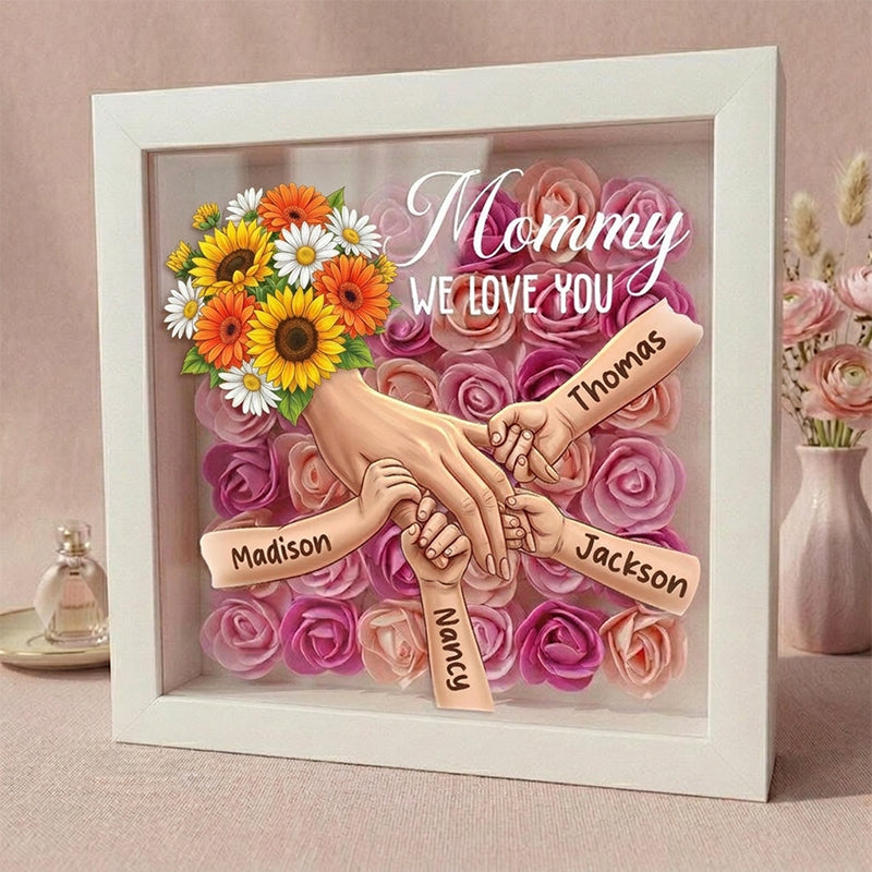 "sunflower"-Personalized Mom Holding Hands Memorial Shadow Box-Mother&