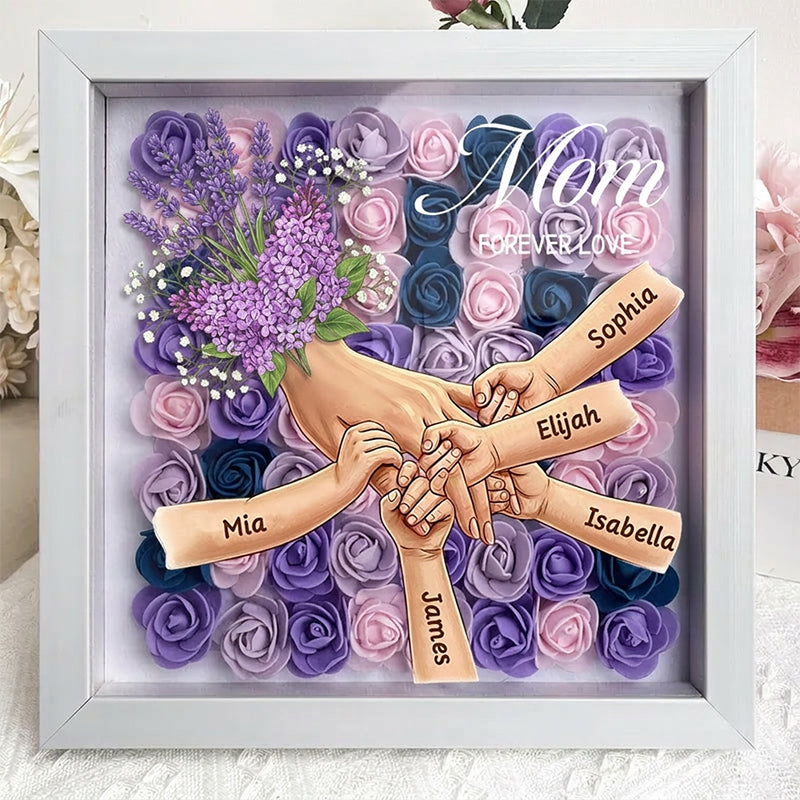 "Lavender"-Personalized Mom Holding Hands Flower Shadow Box-Mother&