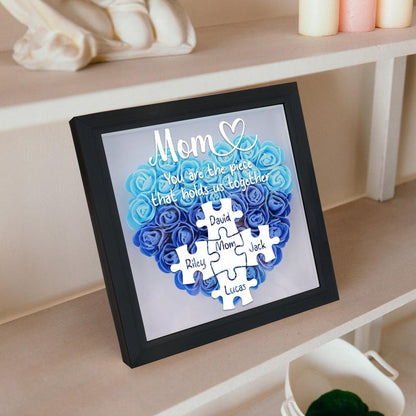 Custom Mom Puzzle With Kids Names Heart Flower Shadow Box, Birthday Mom Gift, Mum Gift, Mother&