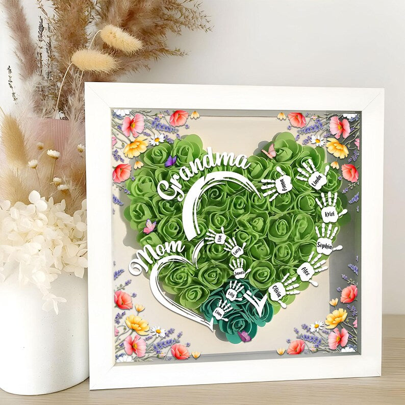 Customized Led Night Light Flower Shadow Box For Mom And Grandma, With Children&