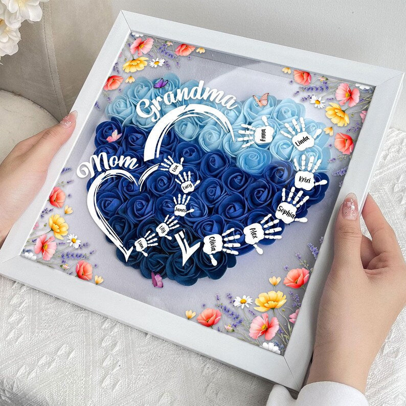Customized Led Night Light Flower Shadow Box For Mom And Grandma, With Children&