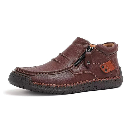 Men's Orthopedic Leather Ankle Boots | Wide Fit Zip-Up Casual Shoes