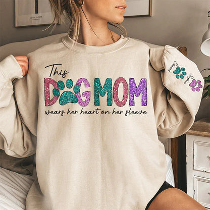 This Fur Mom Wears Her Heart On The Sleeve - Dog &amp; Cat Personalized Sweatshirt With Design On Sleeve - Pet Lovers
