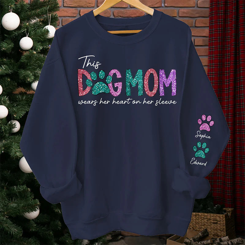 This Fur Mom Wears Her Heart On The Sleeve - Dog &amp; Cat Personalized Sweatshirt With Design On Sleeve - Pet Lovers