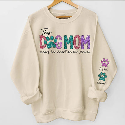 This Fur Mom Wears Her Heart On The Sleeve - Dog &amp; Cat Personalized Sweatshirt With Design On Sleeve - Pet Lovers