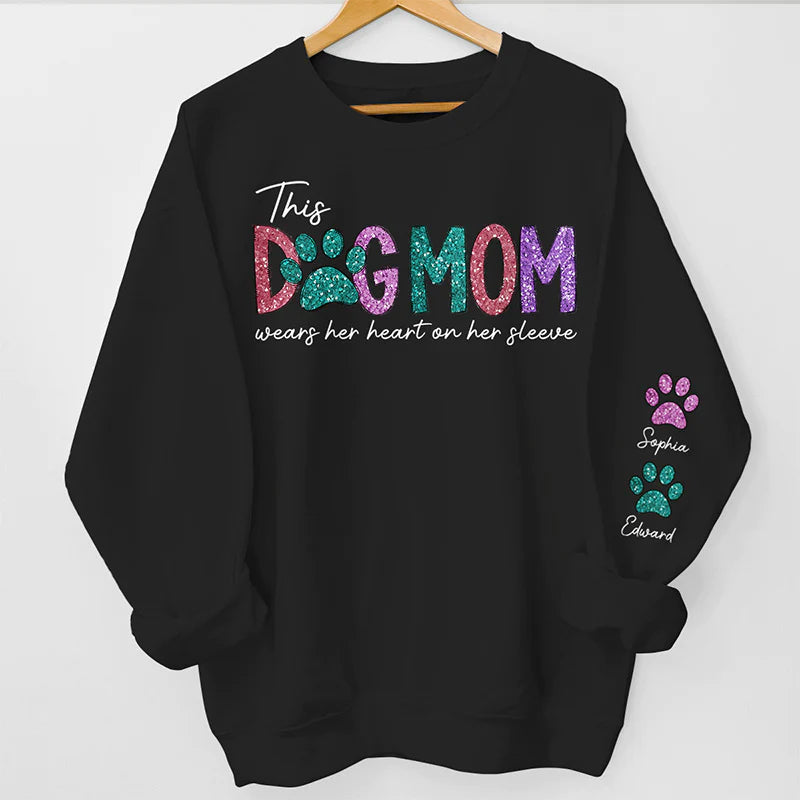 This Fur Mom Wears Her Heart On The Sleeve - Dog &amp; Cat Personalized Sweatshirt With Design On Sleeve - Pet Lovers