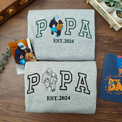 Custom Portrait from Photo Sweatshirt Embroidered Dad,Papa Sweatshirt