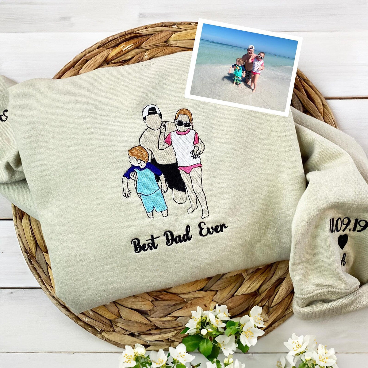 Custom Embroidered Photo Portrait Sweatshirt For papà,papá,pai