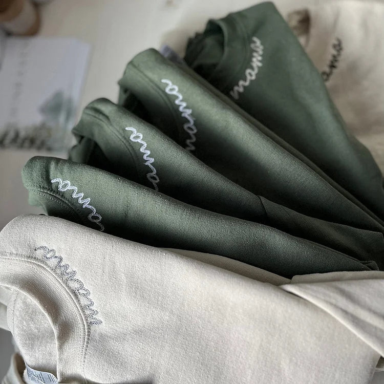 Custom Embroidered Mom Sweatshirt with name on Sleeve | Mother's Day Gift