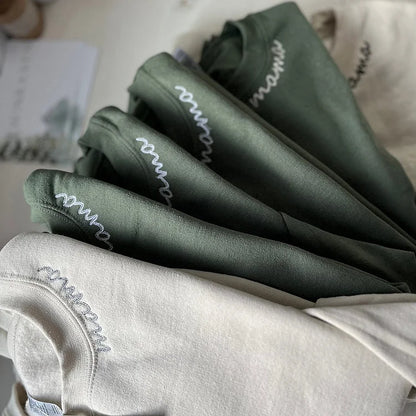 Custom Embroidered Mom Sweatshirt with name on Sleeve | Mother's Day Gift