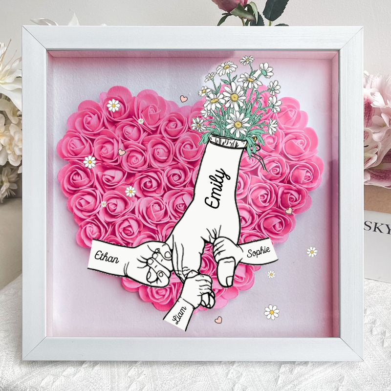 Mum Hand Holding - Personalized Flower Shadow Box- Mother's Day Gift