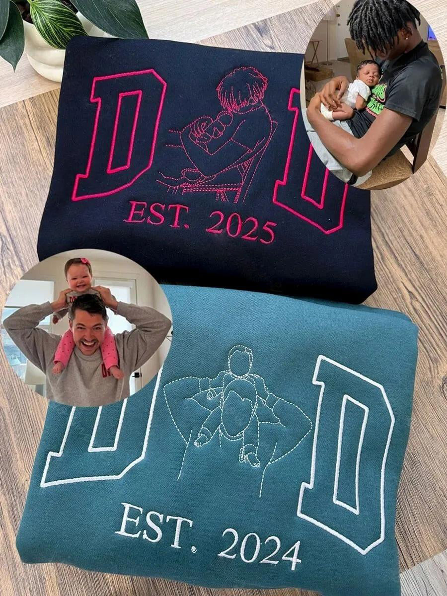 Custom Embroidered Daddy Sweatshirt with Kids Names on Sleeve