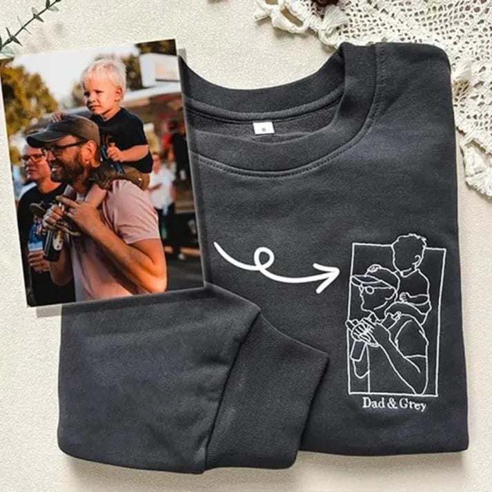 Custom Parent-Child Photo Outline Embroidered Sweatshirt - Surprise Mother&