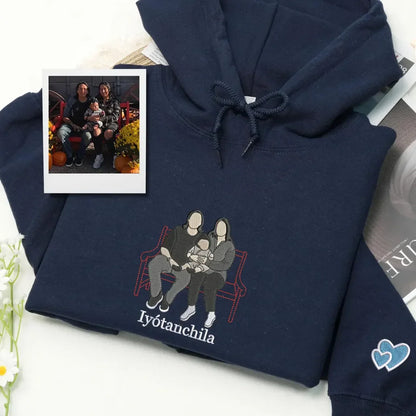 Custom Embroidered Photo Portrait T-shirt Hoodie For Mom - Unique Mother&