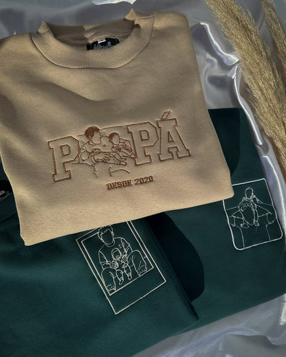 Custom Papa, Papi Portrait Sweatshirt, Personalised Embroidered Gift from Photo
