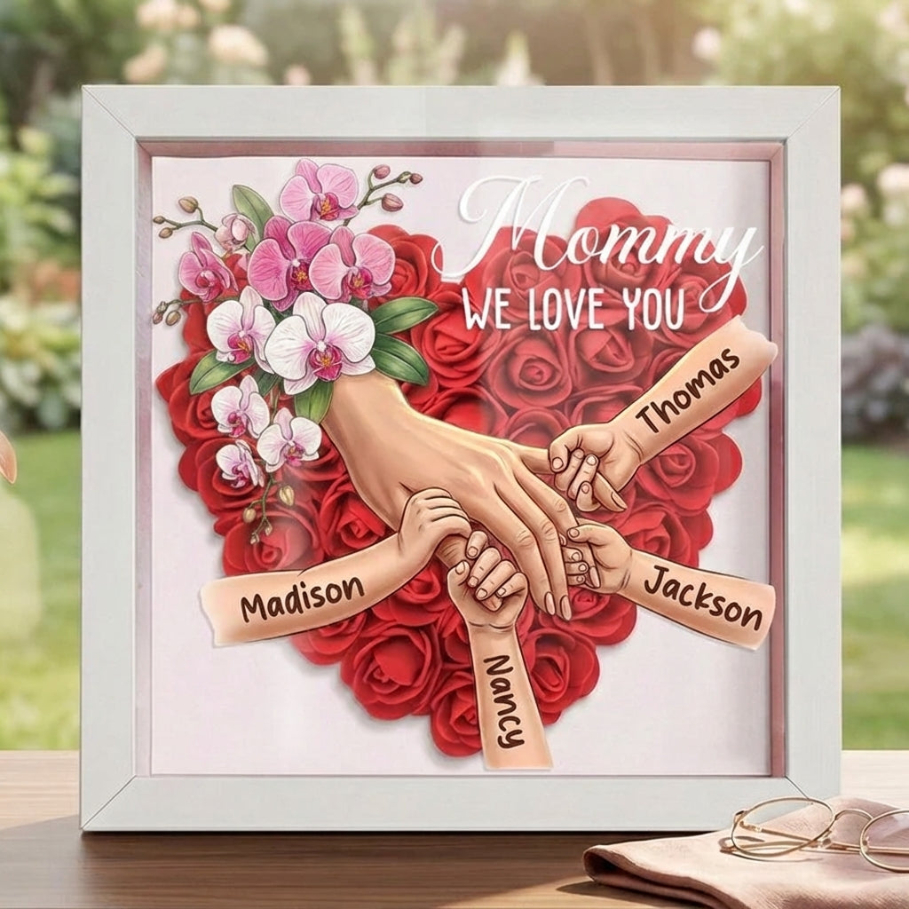 "orchid"-Personalized Mom Holding Hands Flower Shadow Box-Mother&