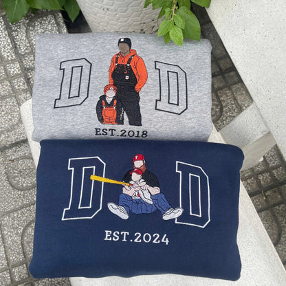 Custom Portrait from Photo Sweatshirt Embroidered Dad,Papa Sweatshirt