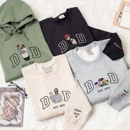Custom Portrait from Photo Sweatshirt Embroidered Dad,Papa Sweatshirt