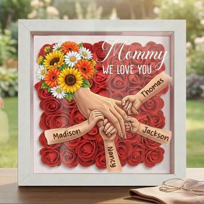 "sunflower"-Personalized Mom Holding Hands Memorial Shadow Box-Mother&
