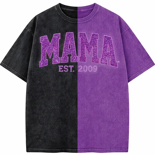 Washed Patchwork T Shirt Glitter MOM Sequin Embroidered Mothers Day Gift for Mama
