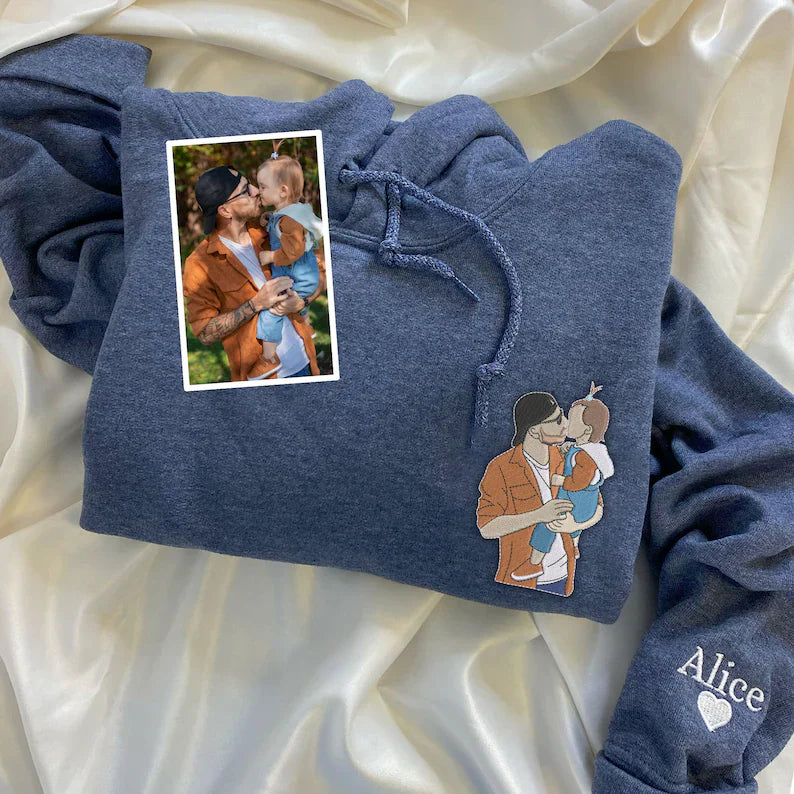 Custom Embroidered Photo Portrait Sweatshirt For papà,papá,pai