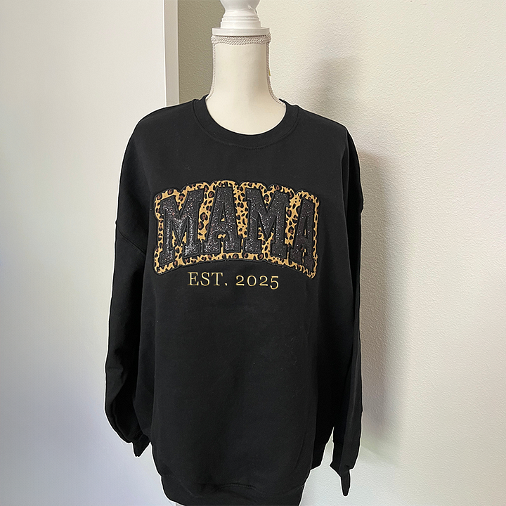 Custom Leopard Glitter Embroidered Sweatshirt/Hoodie | Gift For MAMA