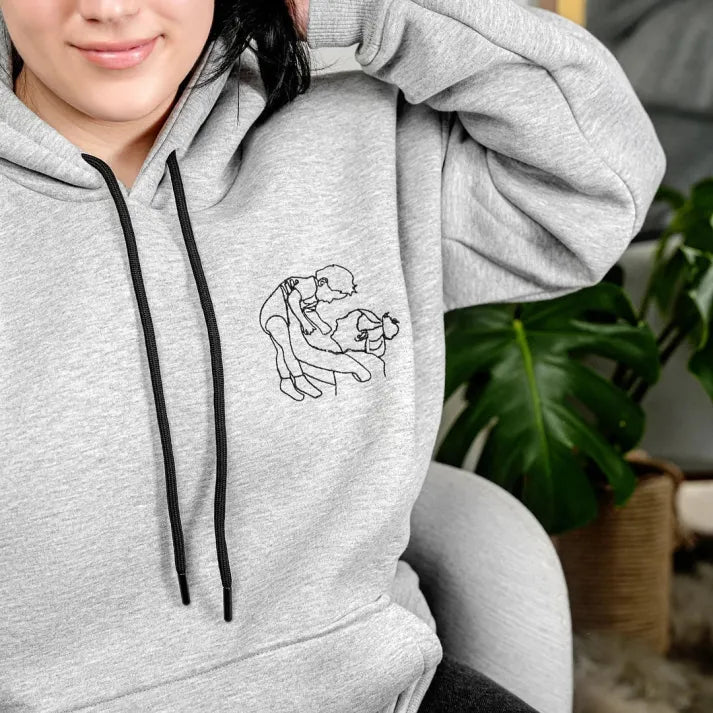 Custom Parent-Child Photo Outline Embroidered Sweatshirt - Surprise Mother&