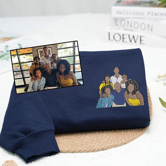 Custom Photo Parents Family Portrait Embroidered Sweatshirt | Family Reunion Gift for Mom and Dad