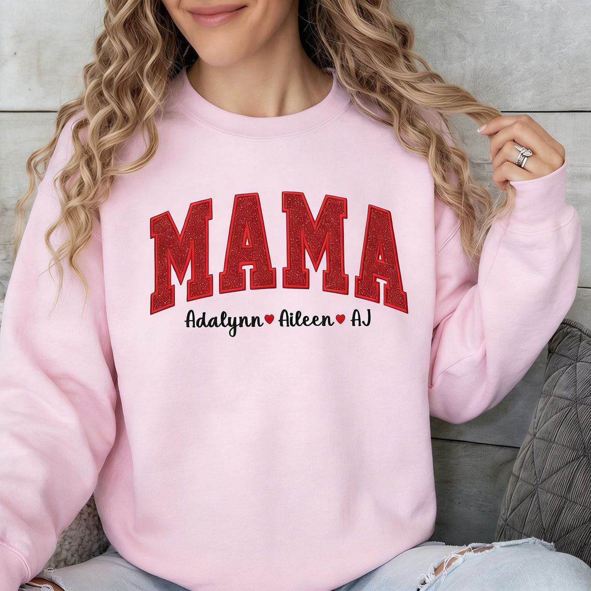 Custom Glitter Embroidered Mama and Babies Sweatshirt | Mother&