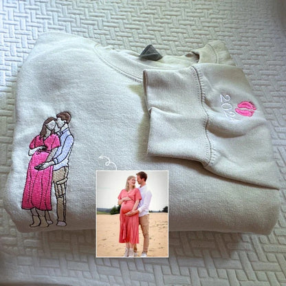 Custom Embroidered Photo Portrait T-shirt Hoodie For Mom - Unique Mother&
