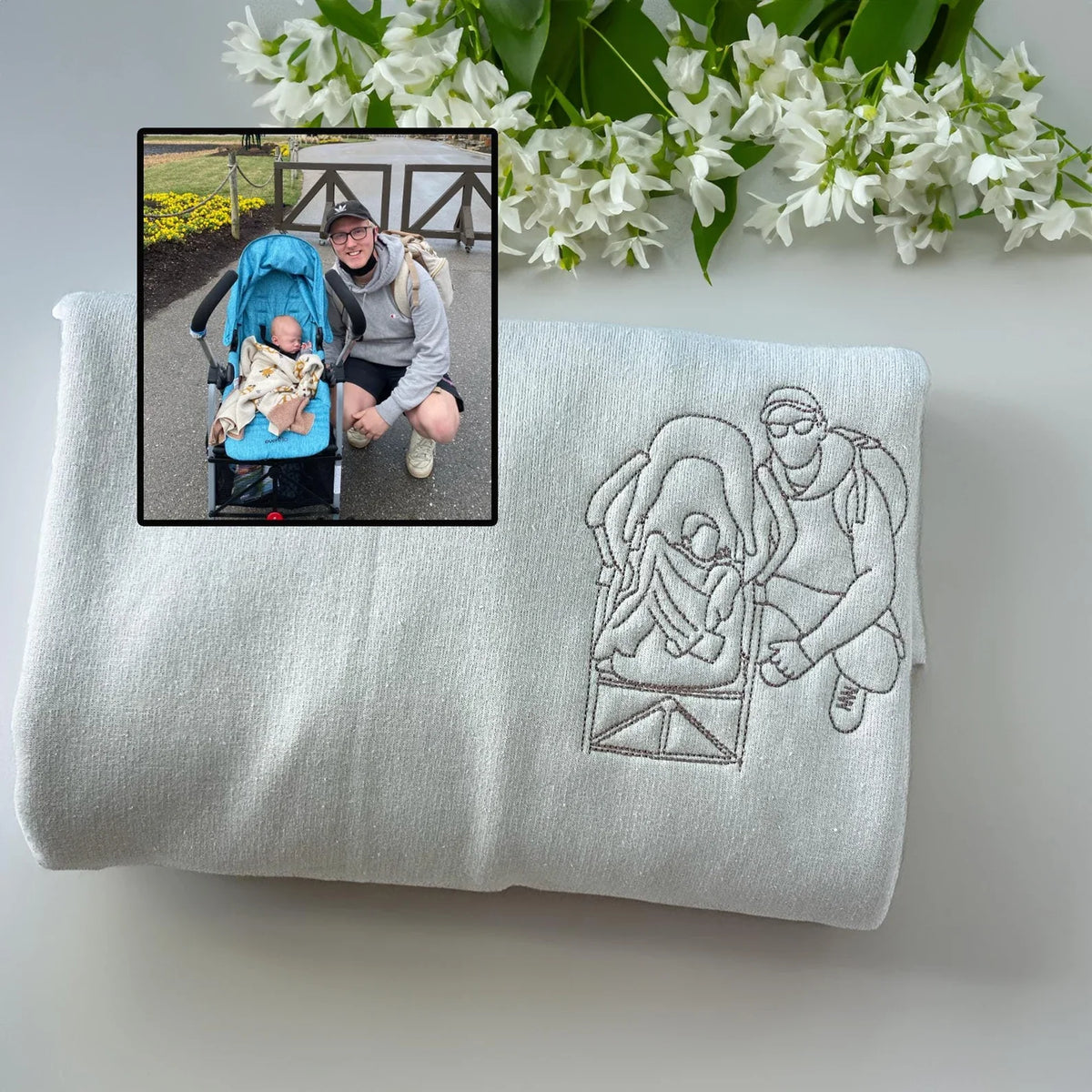 Custom Embroidered Photo Portrait Sweatshirt Gift for papà,papá,pai