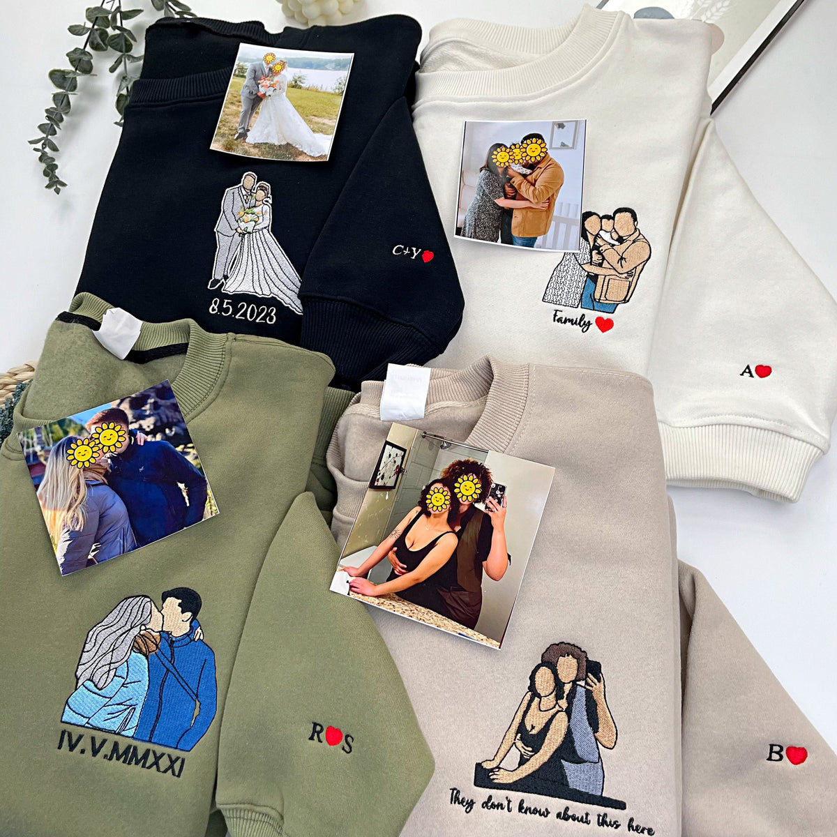 Custom Embroidered Photo Portrait Sweatshirt For papà,papá,pai