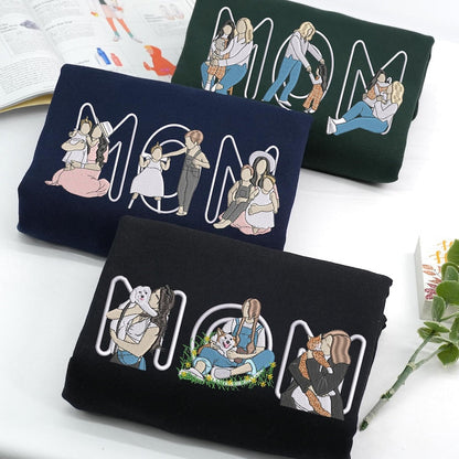 Custom Embroidered Portrait Mum &amp; Kids Letter Design Sweatshirt | Mother&