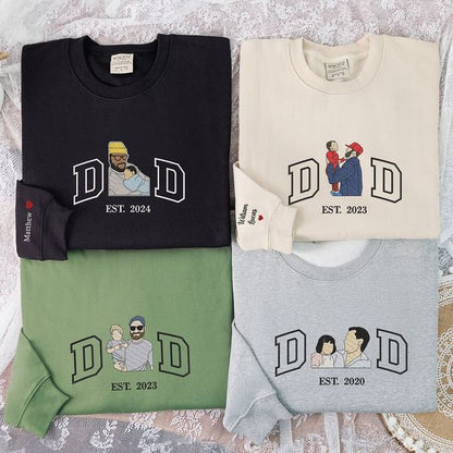 Custom Portrait from Photo Sweatshirt Embroidered Dad,Papa Sweatshirt