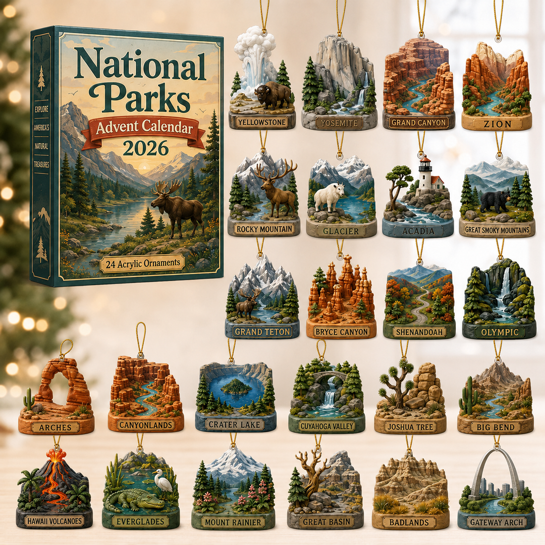 ational Parks Advent Calendar 2026 - 24-Day Festive Countdown, Acrylic Charms Blind Box - Gift For Family &amp; Friends