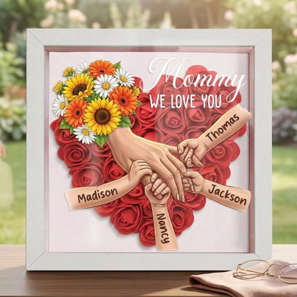 "sunflower"-Personalized Mom Holding Hands Memorial Shadow Box-Mother&