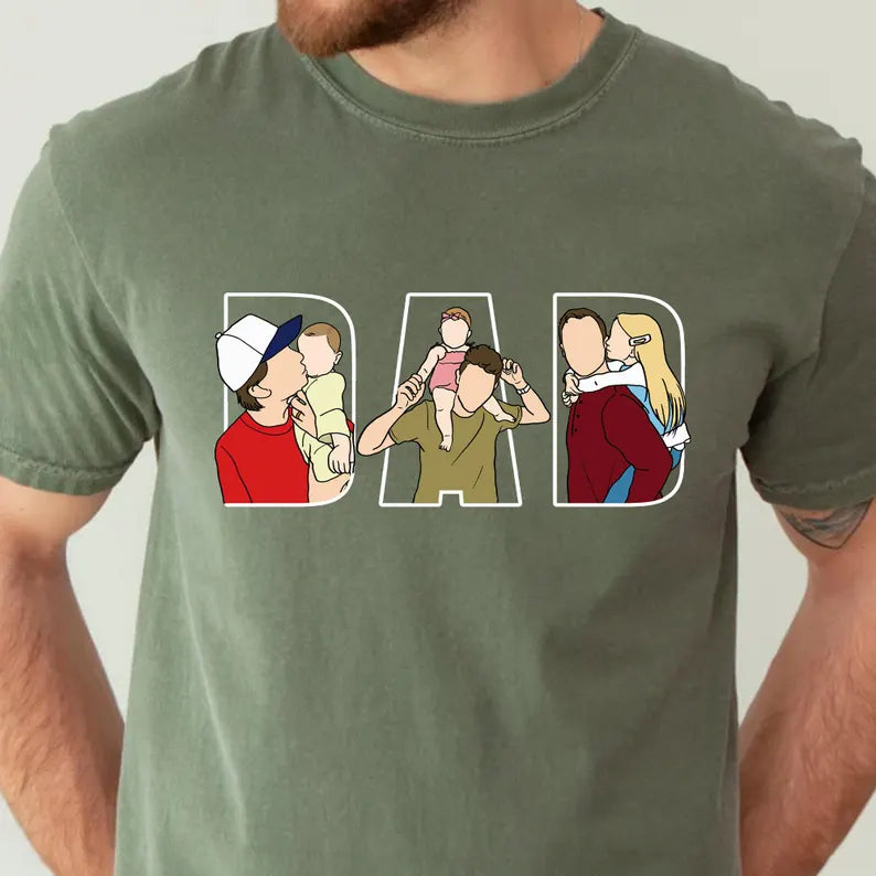 Personalized Dad Shirt, Personalized Portrait Gift for Dad, Dad Portrait Line Art Shirt, Fathers Day Gifts From Wife, Father&