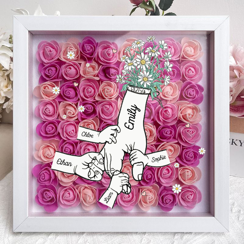Mum Hand Holding - Personalized Flower Shadow Box- Mother&