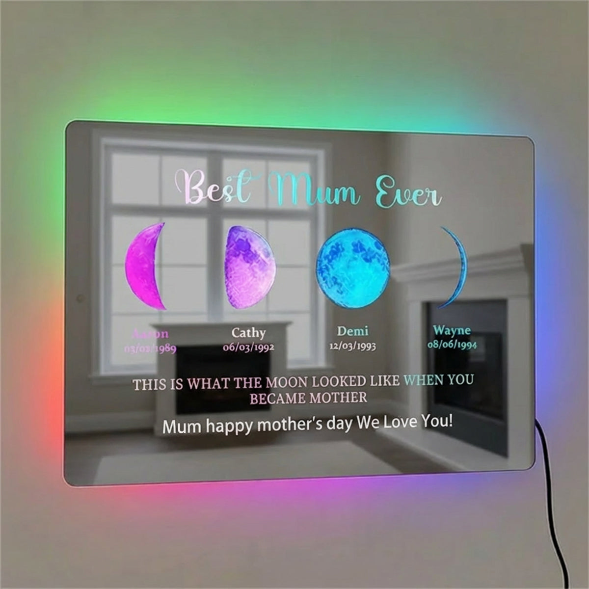 Custom Led Mirror Light Frame With Text And Date-Mum's Universe