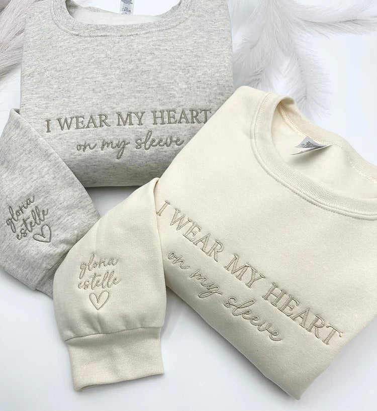 Custom I WEAR MY HEART on my sleeve Embroidered Mama Sweatshirt | Mother&