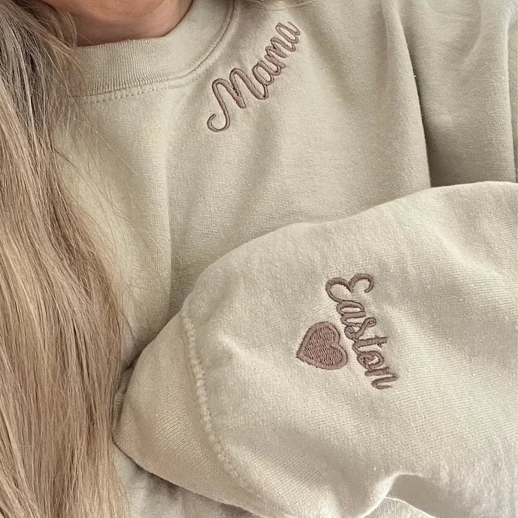 Custom Embroidered Grammy, grandma, mama Sweatshirt with Names on Sleeve | Mother&