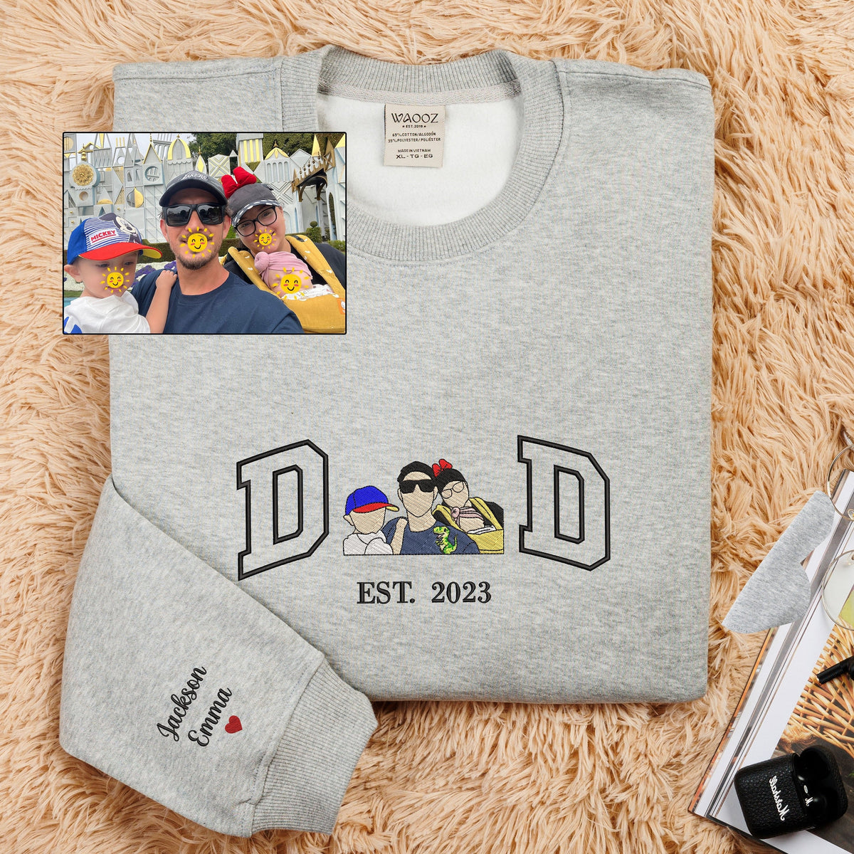 Custom Portrait from Photo Sweatshirt Embroidered Dad,Papa Sweatshirt